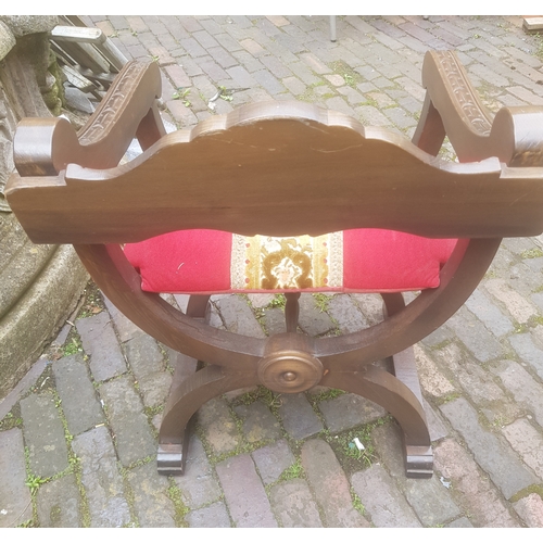 501 - Carved Oak Baronial Throne X Frame Chair.