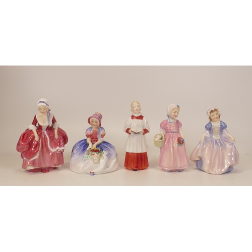 261 - Royal Doulton Small Figures Choir Boy Hn2141, Monica Hn1467, Dinky Doo, Tinkle Bell & Goody Two Shoe... 