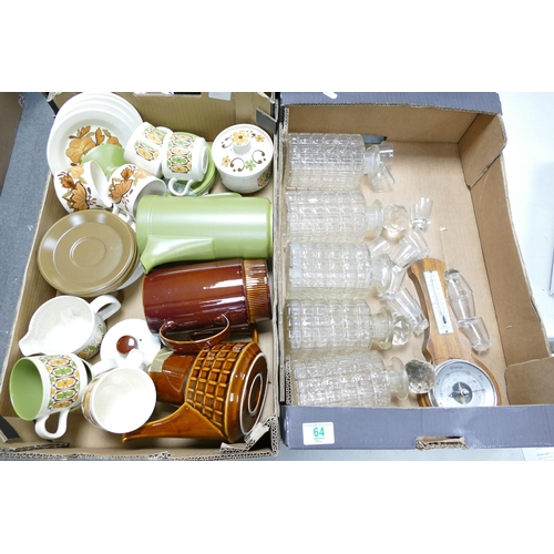 64 - A mixed collection of items to include Mid Century Palissy & similar tea ware, glass decanters etc (... 