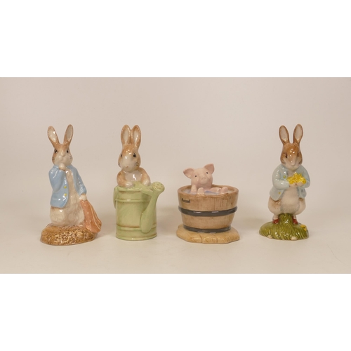 473 - Beswick Beatrix Potter figures of Peter in the watering can, Yock-Yock in te tub, Peter and the red ... 