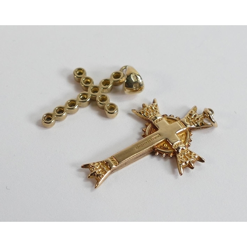 630 - Two 9ct gold crosses, 2.3g. (2)