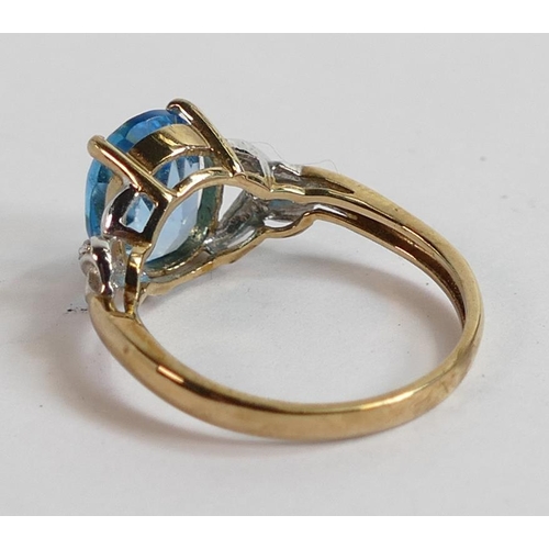 684 - 9ct gold QVC dress ring set with aqua marine stone, size O,2.9g.