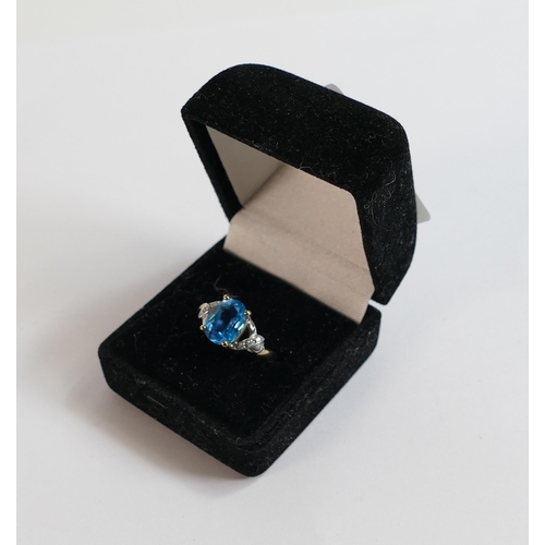 684 - 9ct gold QVC dress ring set with aqua marine stone, size O,2.9g.