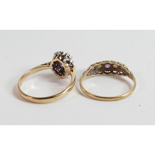 718 - Two 9ct gold ladies gem set dress rings,size M, 3.6g. (2)