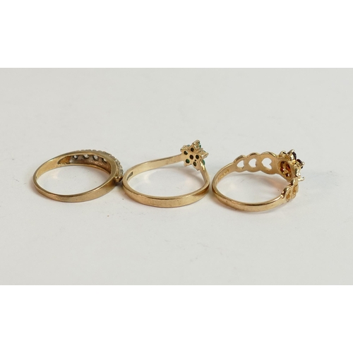 808 - Three 9ct gold ladies dress rings, 5.5g. (3)