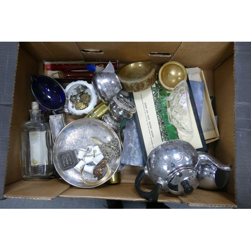 135 - A mixed collection of items to include Harmonica 64 Chromonica Hohner, Brass Change pots, Silver Pla... 