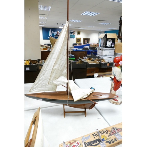 329 - Large Wooden Pond Yacht , Sailing Ship, length of hull 92cm