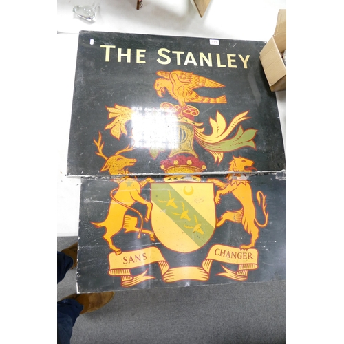 333 - Large Enamelled Pub Sign on Aluminium The Stanley( chopped in centre, with lower piece trimmed) size... 