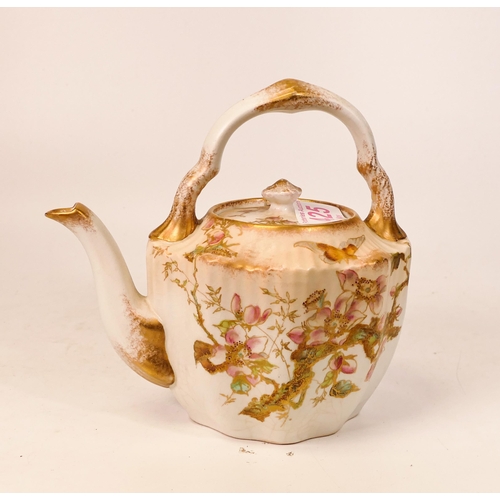 425 - Carlton Blush ware Shaped Teapot in Pattern  Buttfly on Bough, by Wiltshaw & Robinson, c1900, length... 