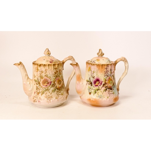 426 - Pair Carlton Blush ware Shaped coffee pot with floral decoration, by Wiltshaw & Robinson, c1900, hei... 