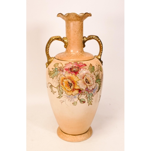 431 - Carlton Blush ware large Handled Vase with floral decoration, by Wiltshaw & Robinson, c1900, height ... 