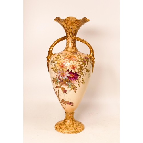 432 - Carlton Blush ware Two Handled Vase with floral decoration, by Wiltshaw & Robinson, c1900, height 29... 