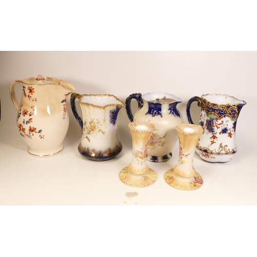 433 - A collection Carlton Blush ware Various jugs, candlesticks etc with floral decoration, by Wiltshaw &... 