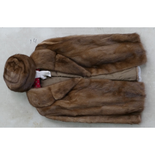 579 - James Smith furriers Hanley mink jacket and matching hat. Approx size 10/12