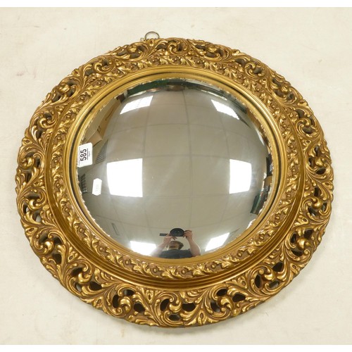 608A - Circular Gold Effect Convex wall mirror, diameter 52cm