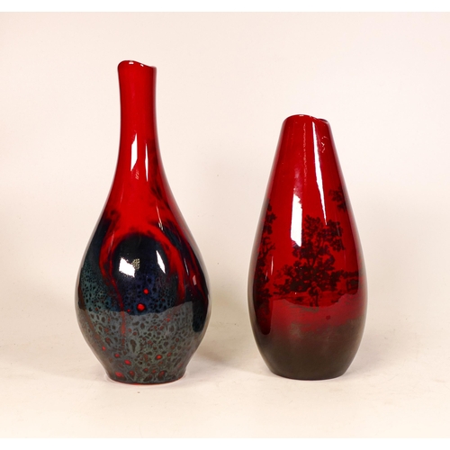 105 - Two Royal Doulton Flambe vases. One veined vase, height 20cm and Woodcut vase , height 17cm (2)