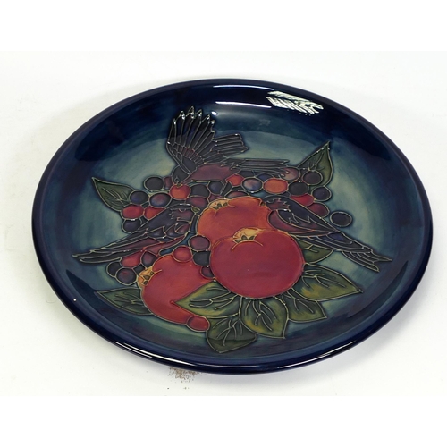 109 - Moorcroft Finch & Berry Pattern Wall Plate, diameter 25.5cm