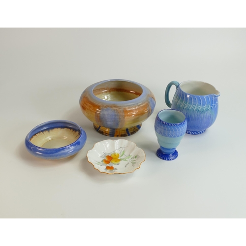 5 - A collection of Shelley items to Harmony Drip Ware Jug with blue shades height 10cm, Harmony Pattern... 