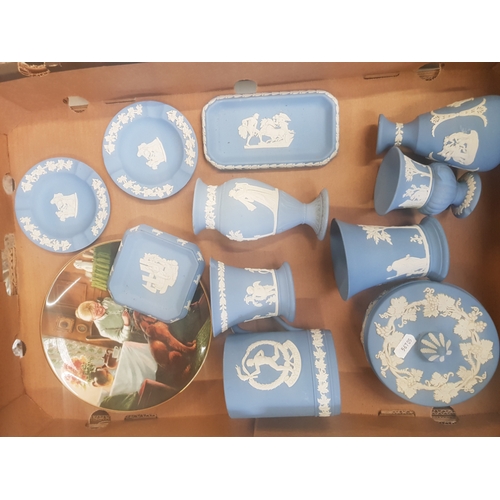 149 - A collection of blue jasper ware items to include vases & lidded pots etc (1 tray)