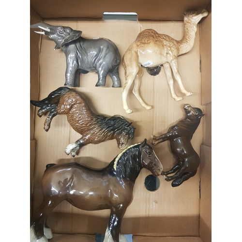 516 - Beswick Elephant 974 together with Beswick Camel 1044 (small chip to ear), Beswick Shetland Pony 164... 