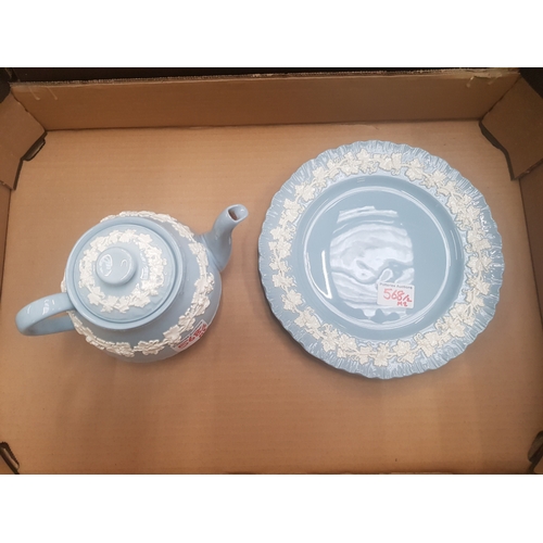 568 - Wedgwood Embossed Queensware plate together with similar pattern Tea pot