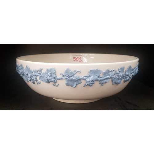 569 - Wedgwood Blue on white Embossed Queensware Footed Fruit Bowl 26cm diameter