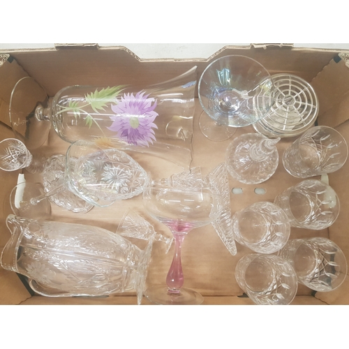 585 - A mixed collection of glass and crystal ware items to include quality crystal jug with ice lip, perf... 