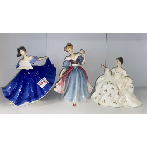 594 - Royal Doulton Lady Figures Elaine HN2791, Figure of The Year 1991 Amy HN3316 & My Love HN2339 (All s... 