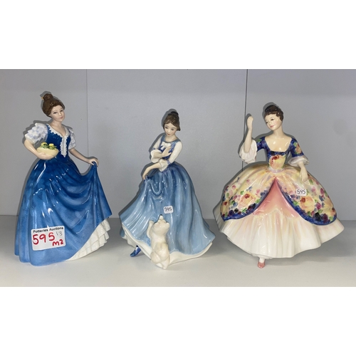 595 - Royal Doulton Lady Figures Lorraine HN3118, Christine HN2792 & Helen HN3601 (All seconds) (3)