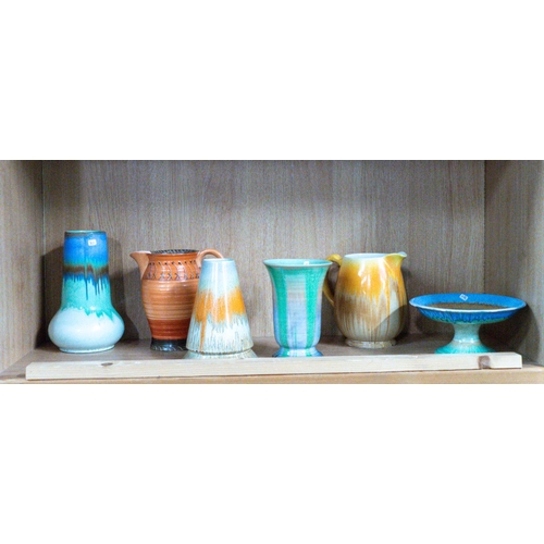 361 - A collection of Shelley Harmony Drip Glazed items to include small comport, vase & jugs tallest 20.5... 