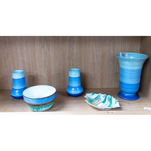 362 - A collection of Shelley Harmony Drip Glazed items to include Vases, Bowl & Pin dish, tallest 19cm (5... 