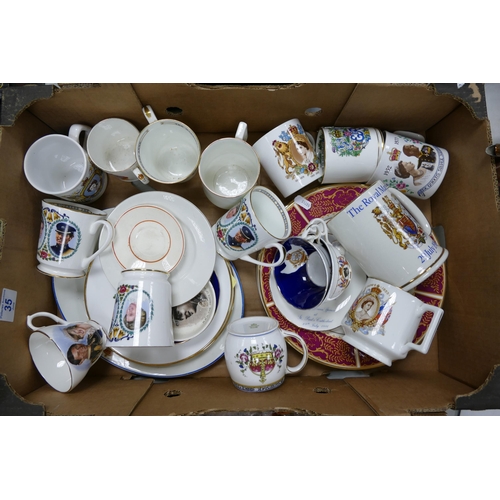 35 - A mixed collection to include Commemorative plates, cups , tankards etc ( 1 tray)