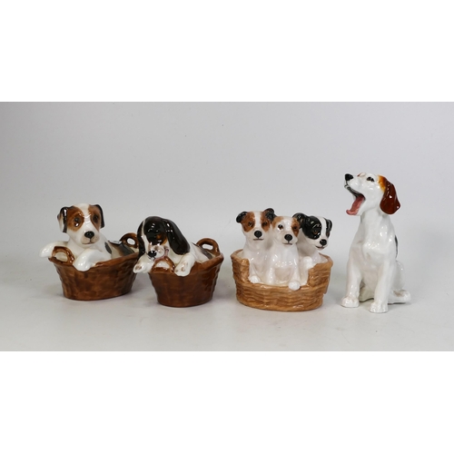 382 - Royal Doulton Character Dog Figures to include Yawning, Pups in Basket Hn2588 Pups Hn2586 & Pups Hn2... 