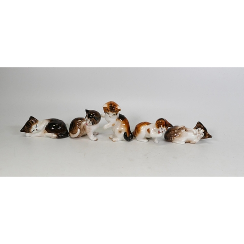 385 - Royal Doulton Small Character Cat Figures Looking Front Paw, Licking Paw, Licking Hind Paw & on Hind... 