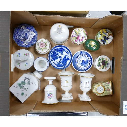 53 - A mixed collection of items to include Limogues lidded boxes, blue & white pin dishes, vases, trinkl... 