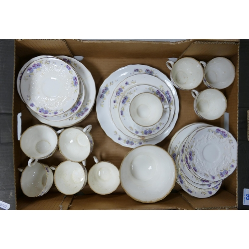 56 - Pointons violet pattern tea set, to include cups & saucers, side plates etc ( some damages)