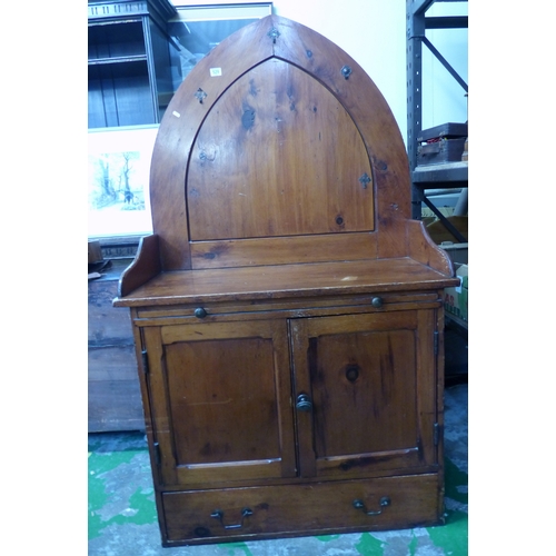 529 - Victorian Pitch Pine Ecclesiastical side cabinet / Bureau 98cm W, 170cm H, 48cm D