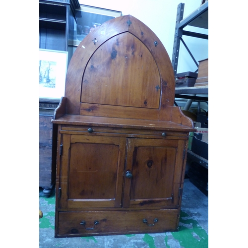 530 - Victorian Pitch Pine Ecclesiastical side cabinet / Bureau 98cm W, 170cm H, 48cm D