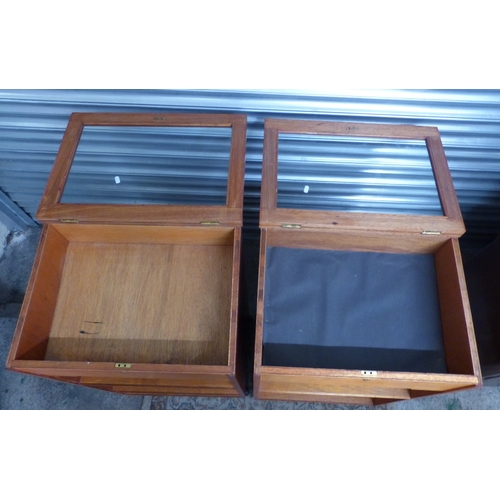 519 - 2 1960s Teak Haberdashery Cabinets both on Metal Castors 57cm Wide, 103cm H (Display top unlocked)