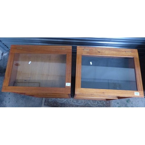 519 - 2 1960s Teak Haberdashery Cabinets both on Metal Castors 57cm Wide, 103cm H (Display top unlocked)