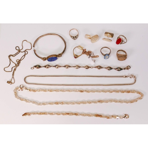 745 - Assortment of silver & silver coloured metal jewellery, gross weight including stones etc., 109g.