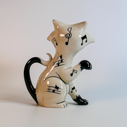 82 - Lorna Bailey hand decorated fireside white Music Cat, colourway