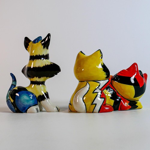 86 - Lorna Bailey hand decorated prototype cat figures The Playful Pair & Alley cat (2)