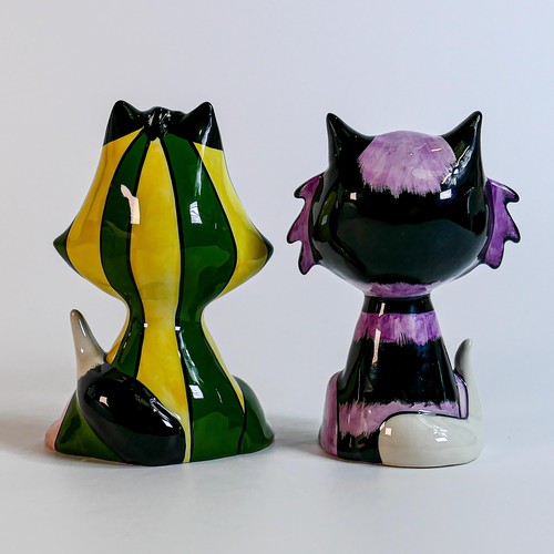 93 - Lorna Bailey hand decorated colourway prototype cat figures - Cleo & Purple Cat (2)