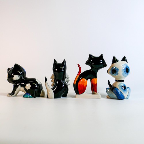 99 - Lorna Bailey hand decorated comical cat figures - Jo Jo, black cat with big whiskers, Claws & Indy (... 