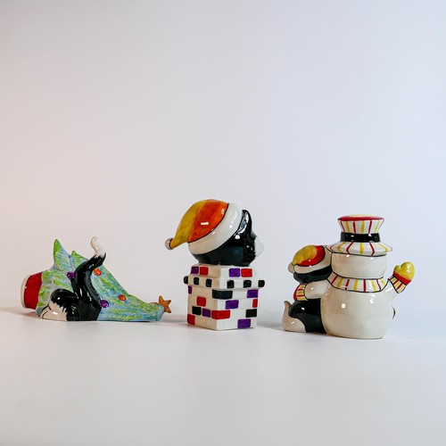 102 - Lorna Bailey hand decorated colourway cat figures - Cat in chimney pot with Santa hat, Christmas Cha... 