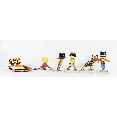 127 - Lorna Bailey set of six Sporting Cats, produced for the 2002 Winter Olympics (6)