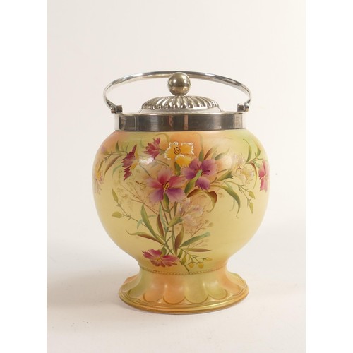 135 - Carlton Blush ware metal mounted biscuit barrel with floral nasturtium decoration, by Wiltshaw & Rob... 