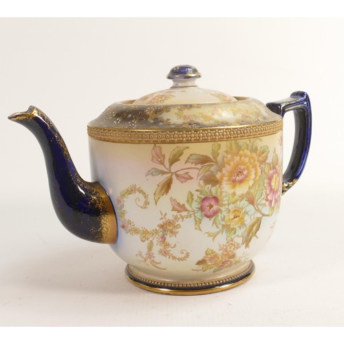 143 - Carlton Blush ware tea pot with floral  dianthus decoration, by Wiltshaw & Robinson, c1900, height 1... 