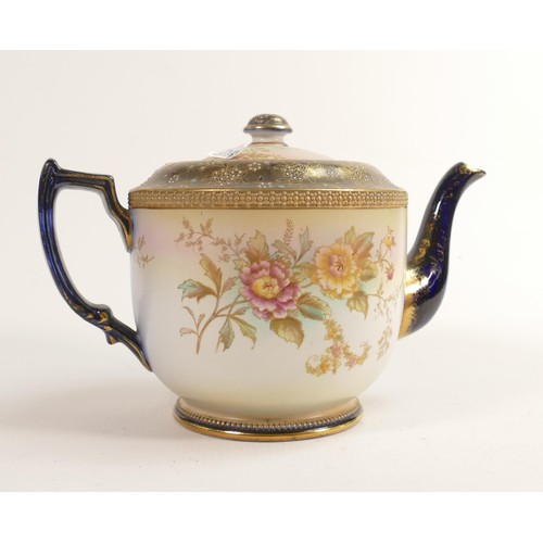 143 - Carlton Blush ware tea pot with floral  dianthus decoration, by Wiltshaw & Robinson, c1900, height 1... 